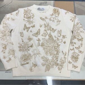 Christian Dior Cream Sweater with gold embroidery butterfly and floral motif